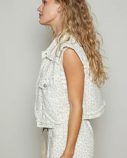 POL Assymetrical Front Closure Raw Hem Floral Denim Vest - Sleekdenim.com