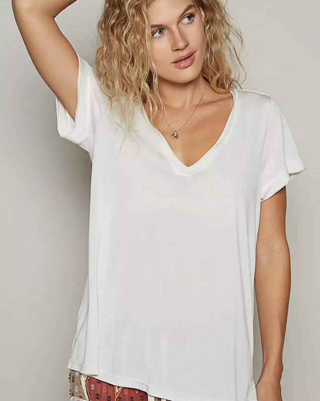 POL Basic V - Neck Short Sleeve T-Shirt - Sleekdenim.com