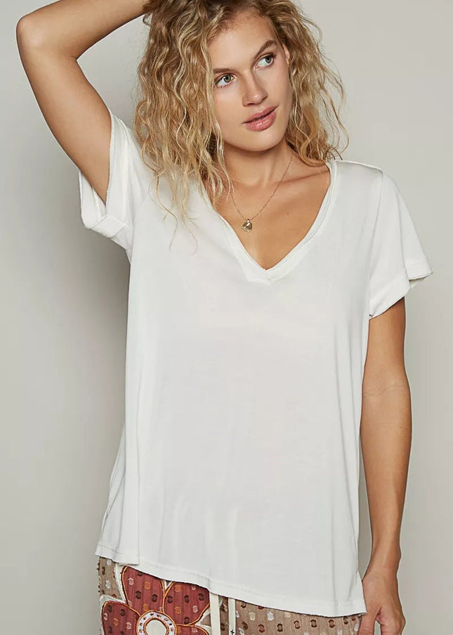 POL Basic V - Neck Short Sleeve T-Shirt - Sleekdenim.com