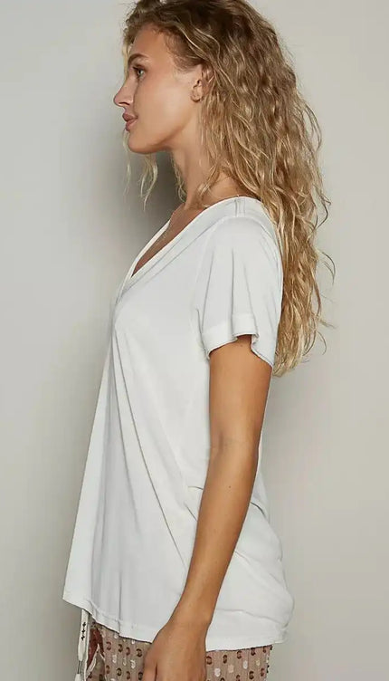 POL Basic V-Neck Short Sleeve T-Shirt - Sleekdenim.com