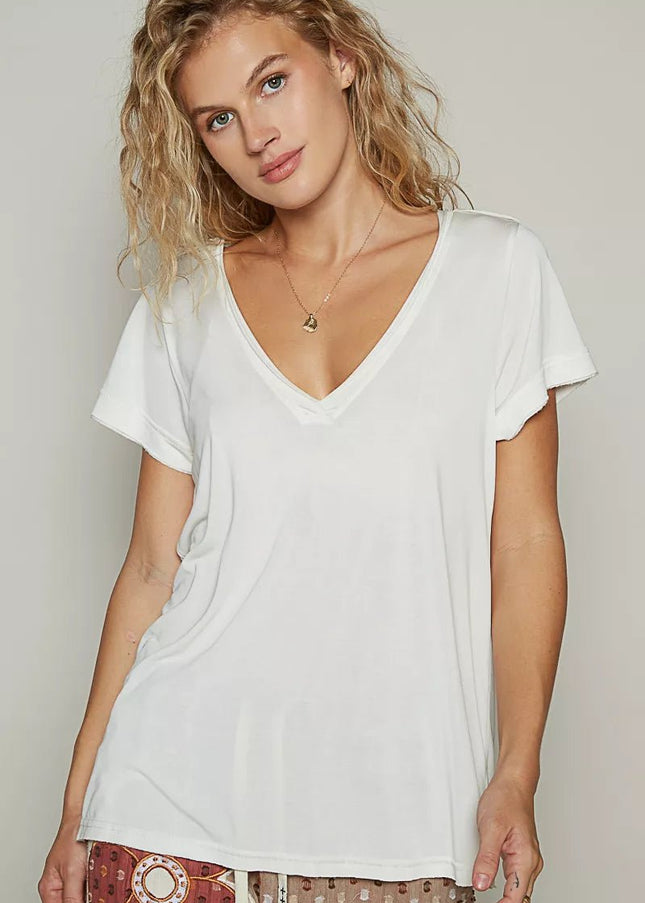 POL Basic V - Neck Short Sleeve T-Shirt - Sleekdenim.com