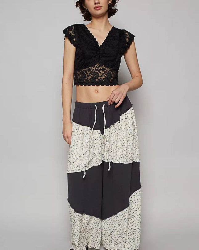 POL Contrast Floral Drawstring Wide Leg Pants - Sleekdenim.com