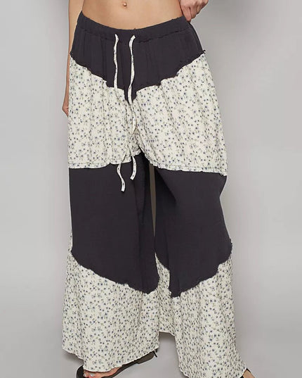POL Contrast Floral Drawstring Wide Leg Pants - Sleekdenim.com