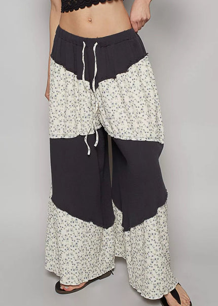 POL Contrast Floral Drawstring Wide Leg Pants - Sleekdenim.com