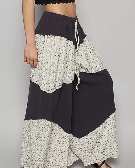 POL Contrast Floral Drawstring Wide Leg Pants - Sleekdenim.com