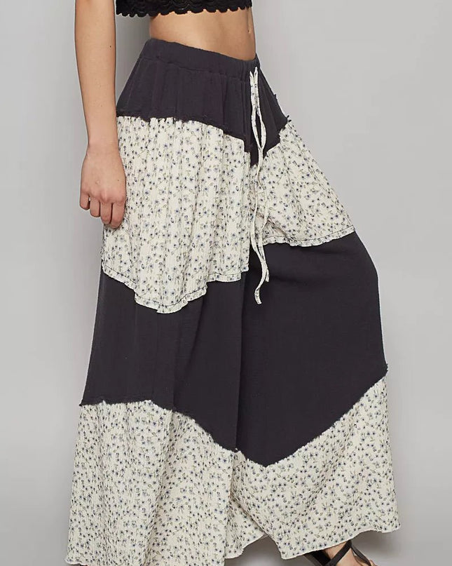 POL Contrast Floral Drawstring Wide Leg Pants - Sleekdenim.com
