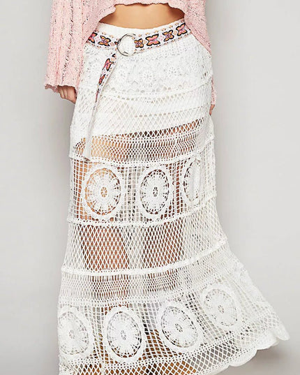POL Crochet Floral Flared Skirt with Elastic Waist Band - Sleekdenim.com