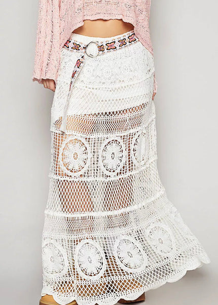 POL Crochet Floral Flared Skirt with Elastic Waist Band - Sleekdenim.com