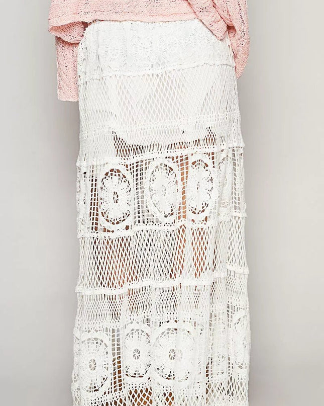 POL Crochet Floral Flared Skirt with Elastic Waist Band - Sleekdenim.com