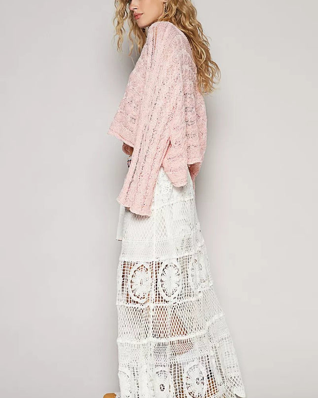 POL Crochet Floral Flared Skirt with Elastic Waist Band - Sleekdenim.com