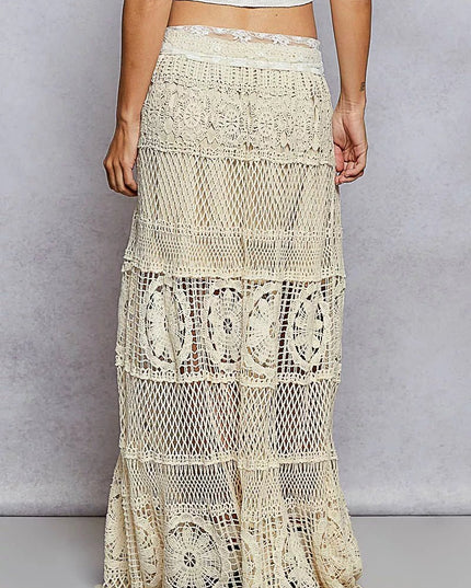 POL Crochet Floral Flared Skirt with Elastic Waist Band - Sleekdenim.com