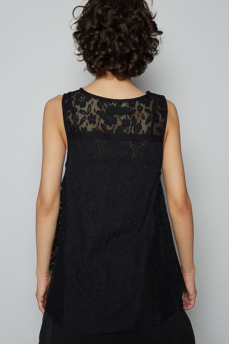 POL Crochet Lace Mix Button Detail Round Neck Tank - Sleekdenim.com