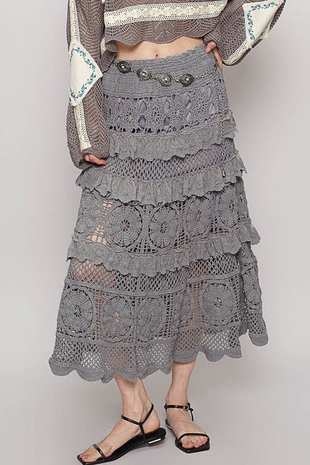 POL Crochet Lace Ruffled Midi Skirt - Sleekdenim.com