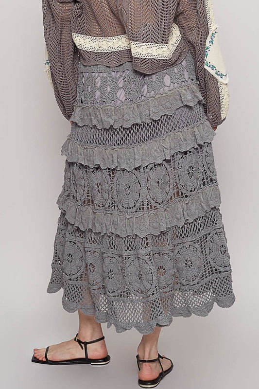 POL Crochet Lace Ruffled Midi Skirt - Sleekdenim.com