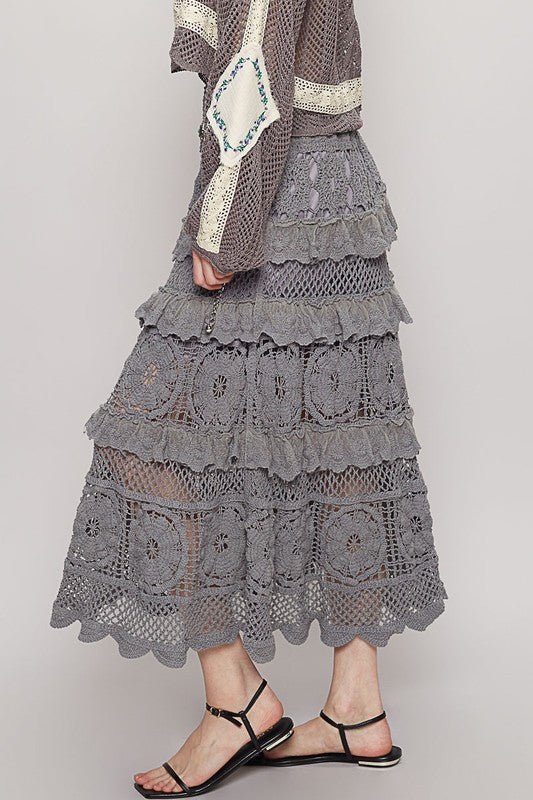 POL Crochet Lace Ruffled Midi Skirt - Sleekdenim.com