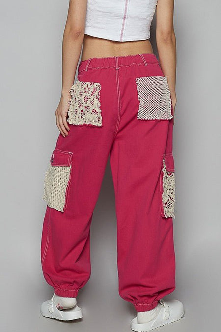 POL Crochet Overlay Pockets Drawstring Pants - Sleekdenim.com