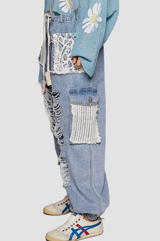 POL Crochet Patch Distressed Washed Jeans - Sleekdenim.com