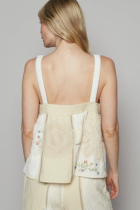 POL Embroidered Crochet Lace Patch Square Neck Cami - Sleekdenim.com