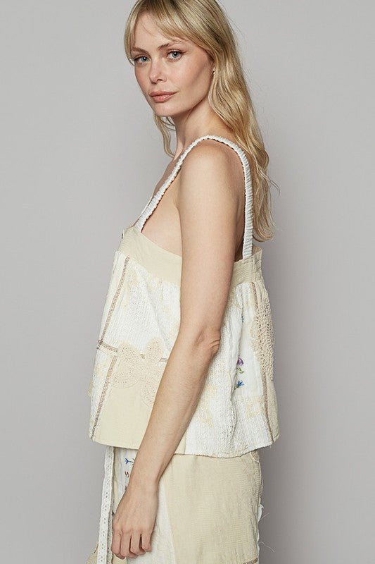 POL Embroidered Crochet Lace Patch Square Neck Cami - Sleekdenim.com