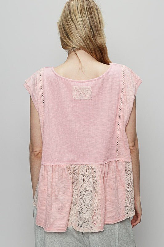 POL Embroidered Detail Boat Neck Cap Sleeve Lace Blouse - Sleekdenim.com