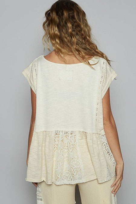 POL Embroidered Detail Boat Neck Cap Sleeve Lace Blouse - Sleekdenim.com