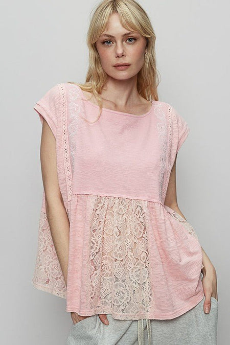 POL Embroidered Detail Boat Neck Cap Sleeve Lace Blouse - Sleekdenim.com