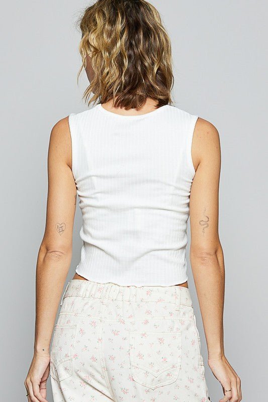 POL Eyelet Stud Detail Scoop Neck Cropped Tank - Sleekdenim.com