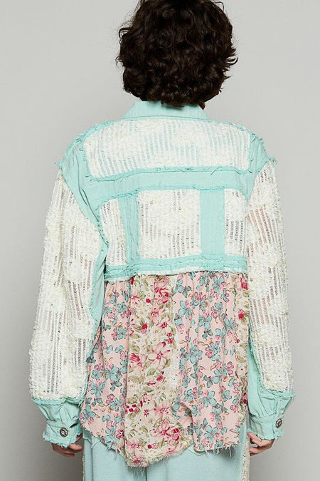 POL Floral Crochet Lace Frayed Edge Button Up Shacket - Sleekdenim.com