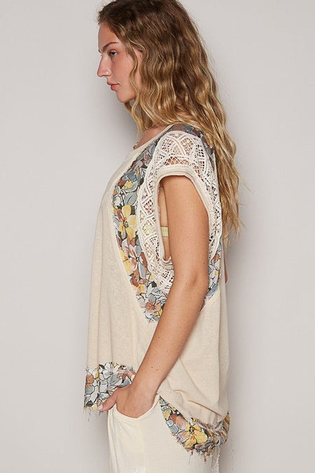 POL Floral Frayed Hem Crochet Cap Sleeve Top - Sleekdenim.com