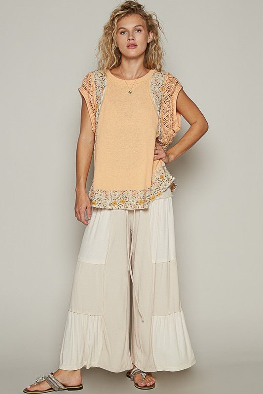 POL Floral Frayed Hem Crochet Cap Sleeve Top - Sleekdenim.com