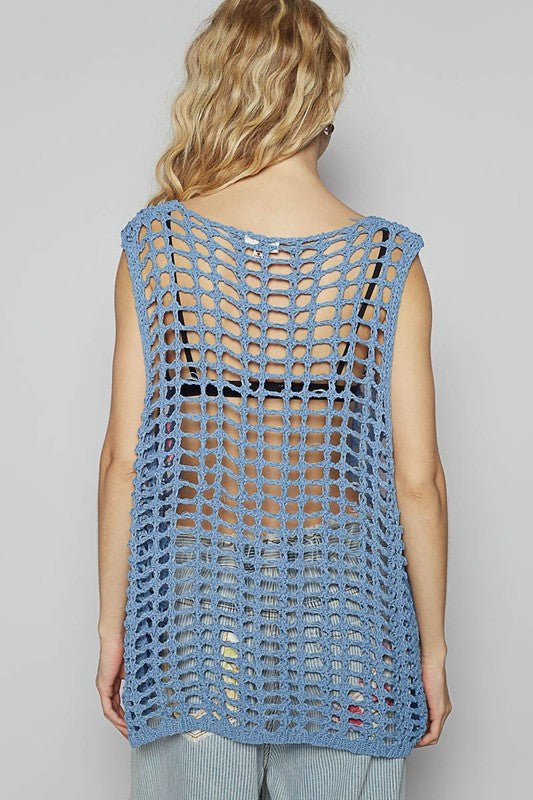 POL Flower Crochet Scoop Neck Sleeveless Knit Cover Up - Sleekdenim.com