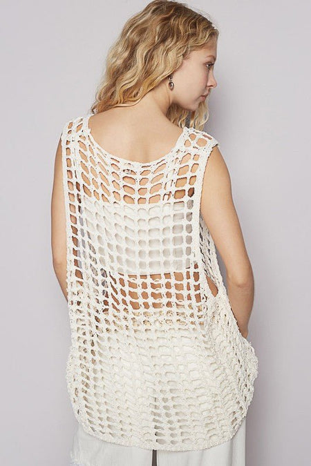 POL Flower Crochet Scoop Neck Sleeveless Knit Cover Up - Sleekdenim.com