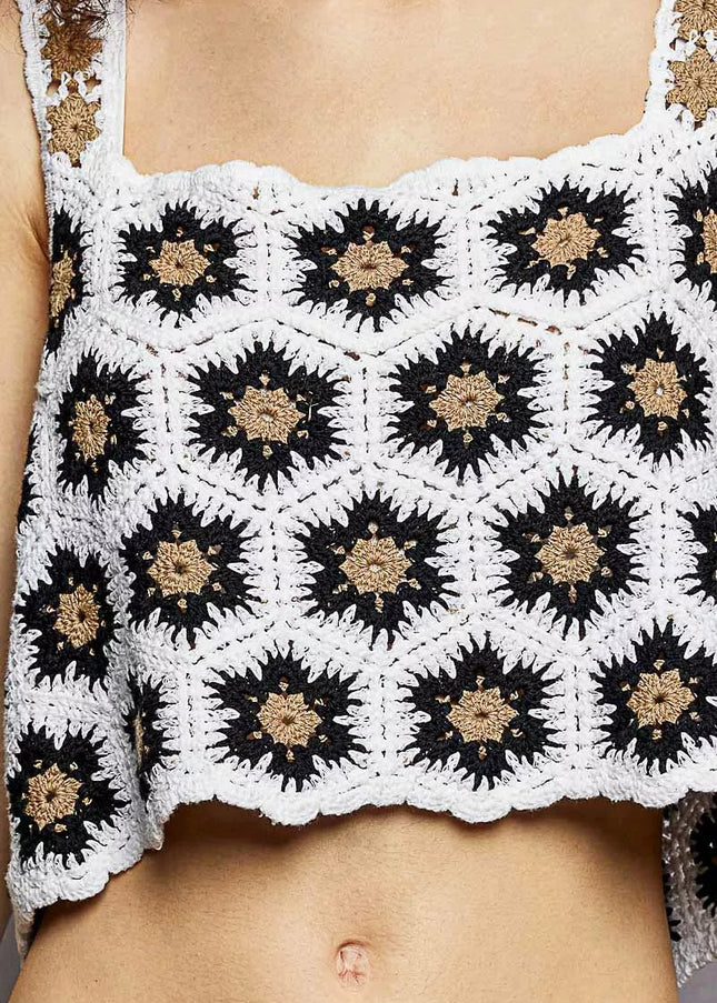 POL Handmade Crochet Floral Square Neck Cropped Cami - Sleekdenim.com