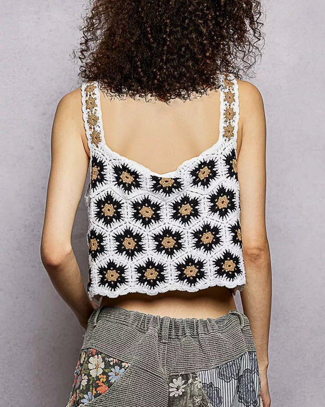 POL Handmade Crochet Floral Square Neck Cropped Cami - Sleekdenim.com