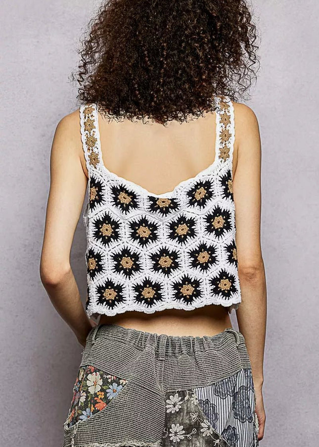 POL Handmade Crochet Floral Square Neck Cropped Cami - Sleekdenim.com