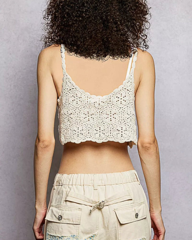 POL Handmade Granny Pattern Crochet Cami with Scalloped Strap - Sleekdenim.com