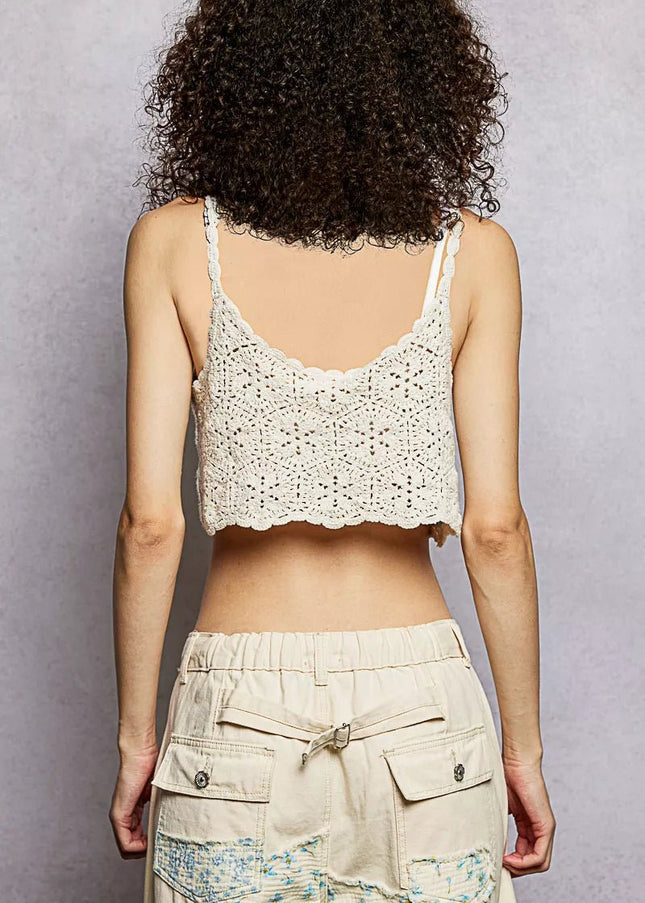 POL Handmade Granny Pattern Crochet Cami with Scalloped Strap - Sleekdenim.com