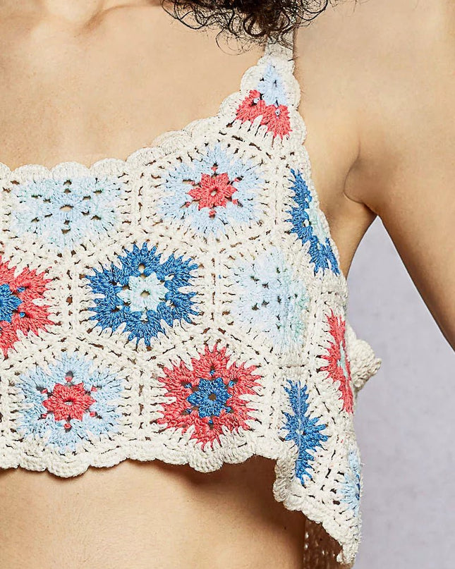 POL Handmade Granny Pattern Crochet Cami with Scalloped Strap - Sleekdenim.com
