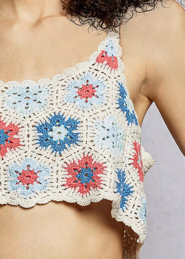 POL Handmade Granny Pattern Crochet Cami with Scalloped Strap - Sleekdenim.com