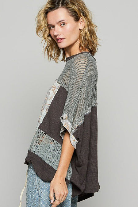 POL Hollow Out Floral Half Sleeve Knit Top - Sleekdenim.com