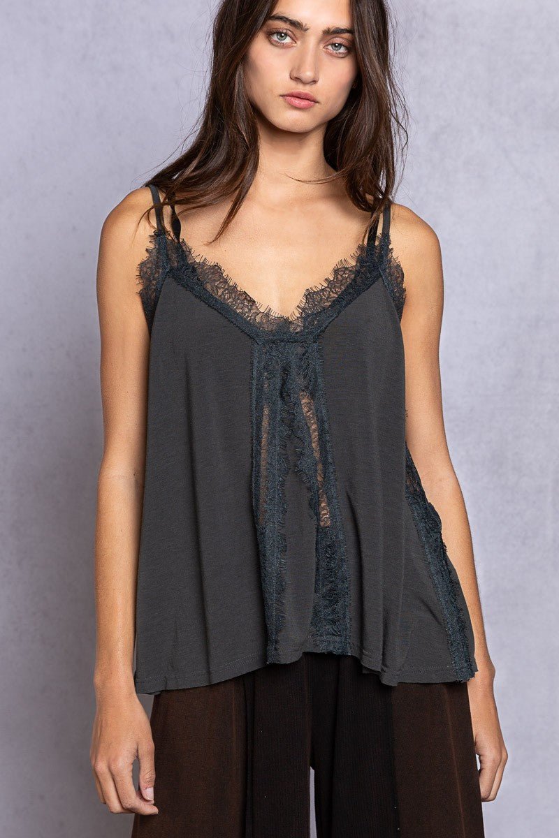 POL Lace Detail V - Neck Cami - Sleekdenim.com