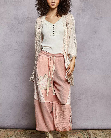 POL Lace Floral Open Front Cardigan with Trim Detail - Sleekdenim.com