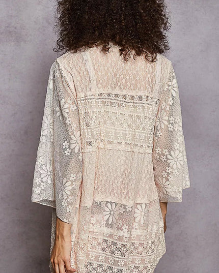 POL Lace Floral Open Front Cardigan with Trim Detail - Sleekdenim.com