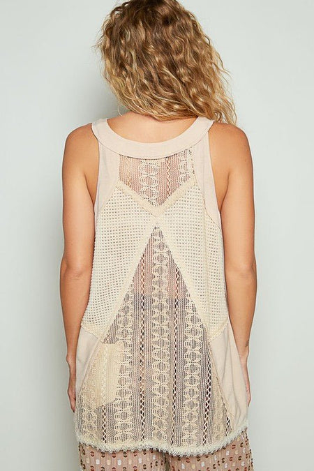 POL Lace Up Crochet Lace Tank - Sleekdenim.com