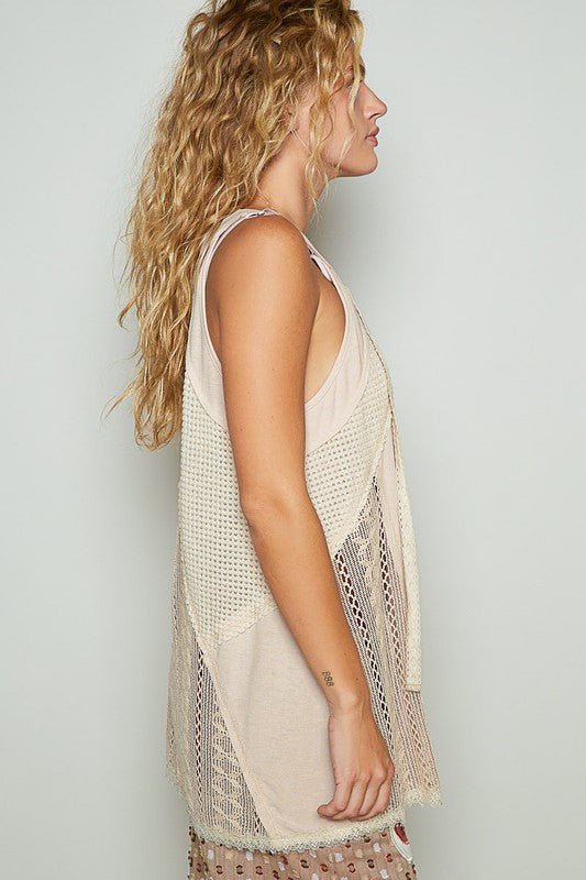 POL Lace Up Crochet Lace Tank - Sleekdenim.com