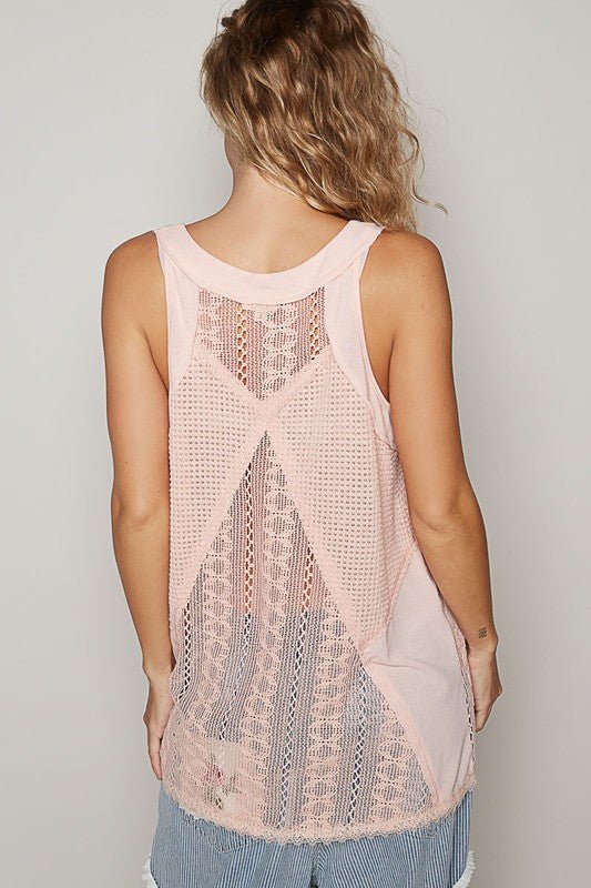 POL Lace Up Crochet Lace Tank - Sleekdenim.com