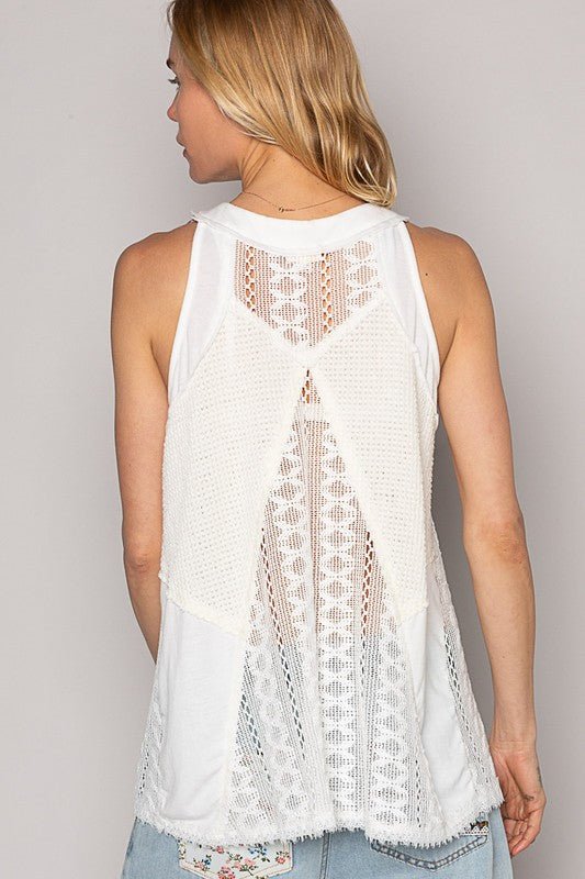 POL Lace Up Crochet Lace Tank - Sleekdenim.com