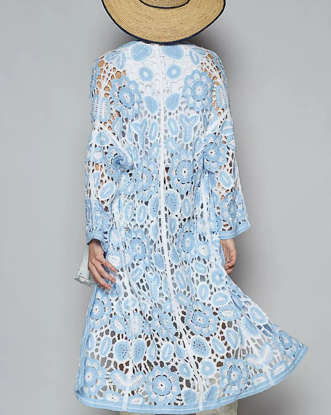 POL Open Front Crochet Cardigan with Knit Weave Patterns - Sleekdenim.com