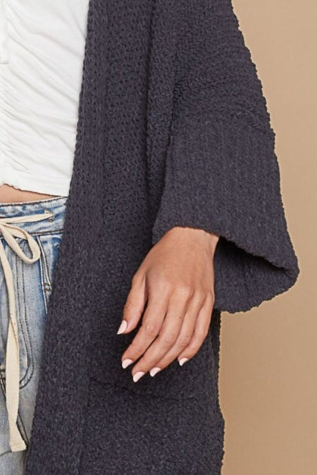 POL Open Front Sweater Cardigan with Pockets - Sleekdenim.com