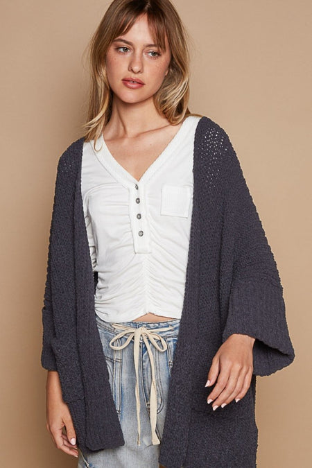 POL Open Front Sweater Cardigan with Pockets - Sleekdenim.com